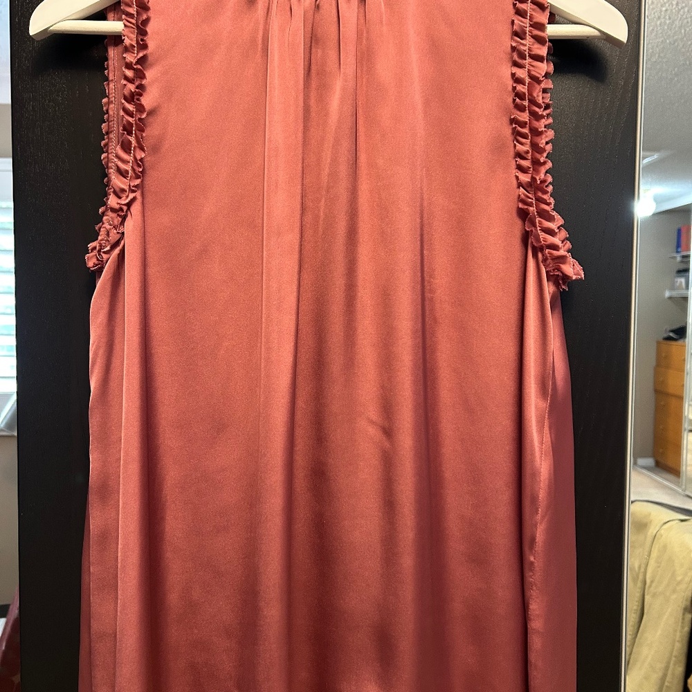 Pink Silky Sleeveless Ruffle Top – Size Medium
